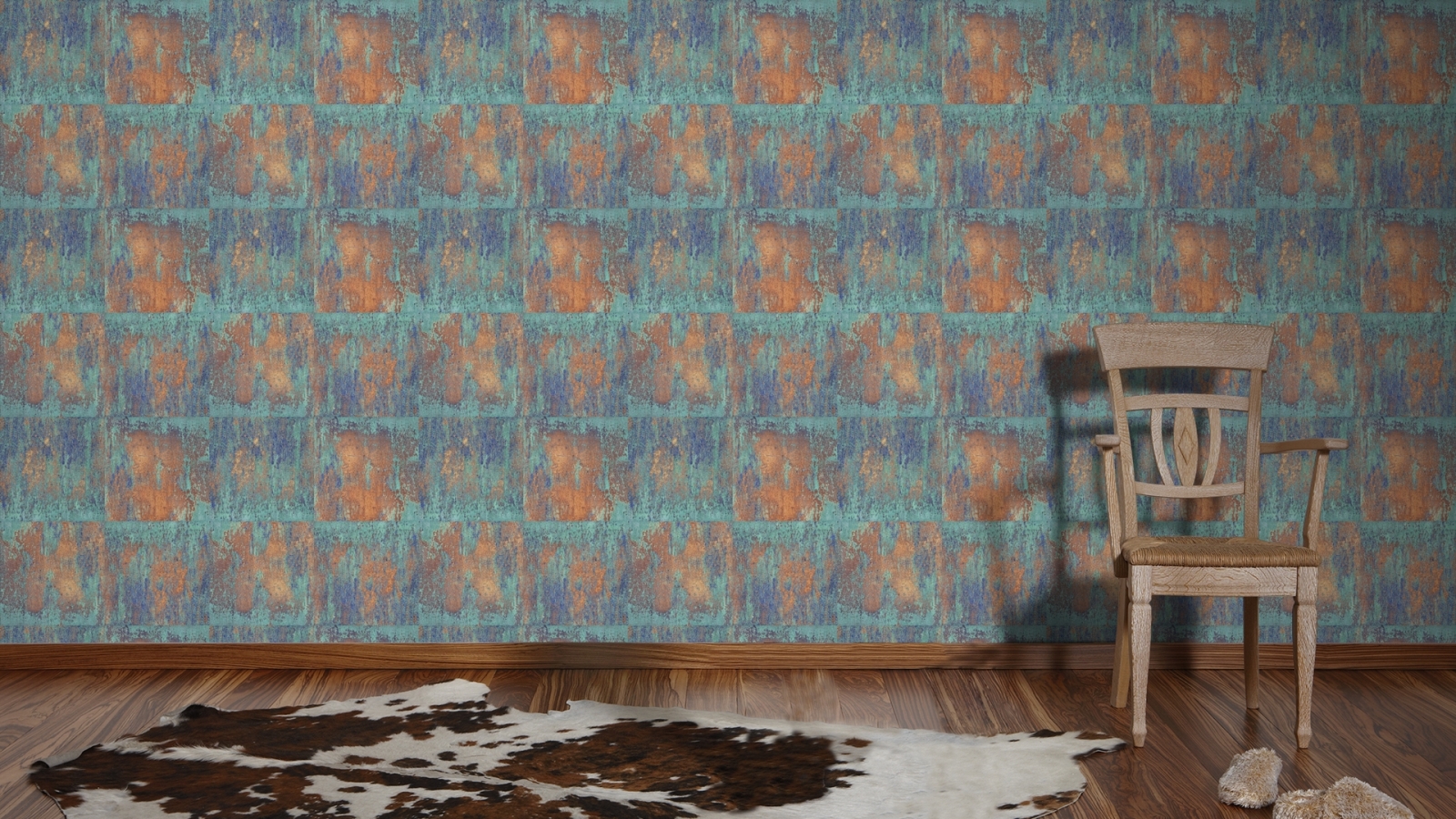 Vliestapete MATERIALS - braun-blau Metallic - 10 Meter