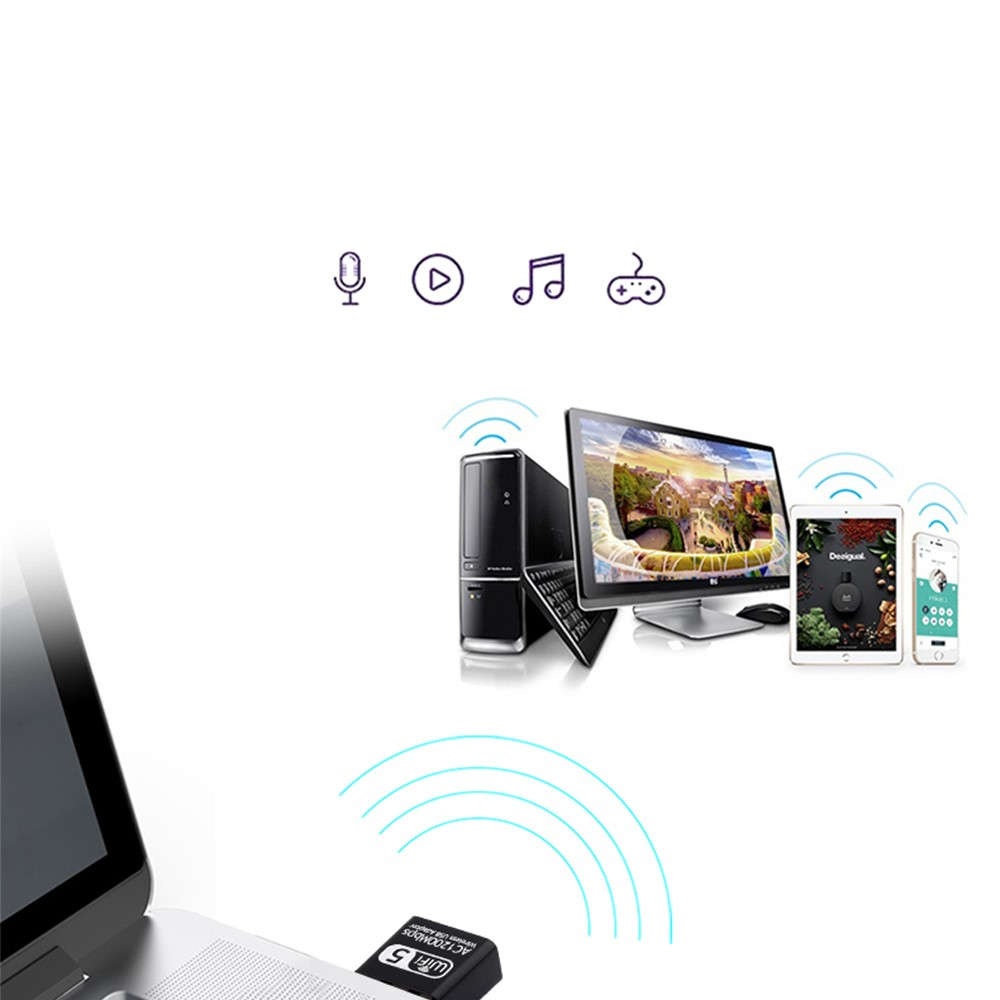 (1200Mbps) 5Ghz / 2.4Ghz Dualband USB 2.0 WiFi Stick Dongle Netzwerk Adapter 802.11b/g/n - Schwarz
