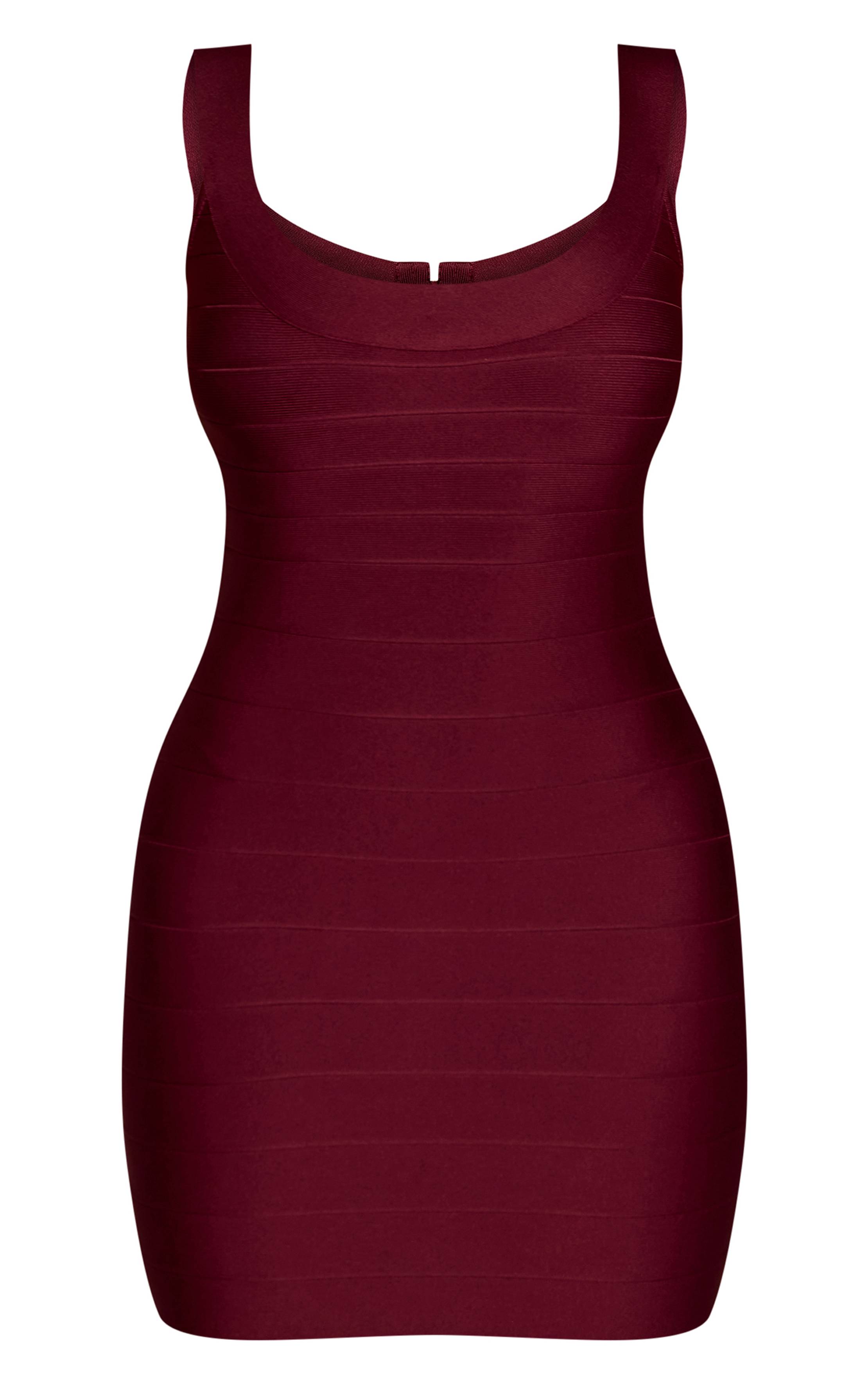 Rouge Vin Robe Moulante Mini À Encolure Dégagée Effet Bandage