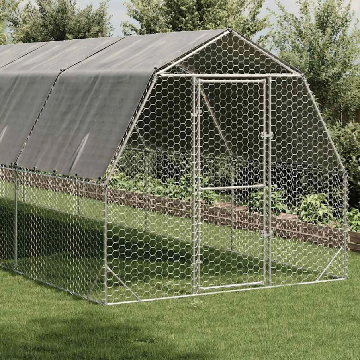 Vidaxl Poulailler avec toit en acier galvanisé 2,5x12x2,25 m