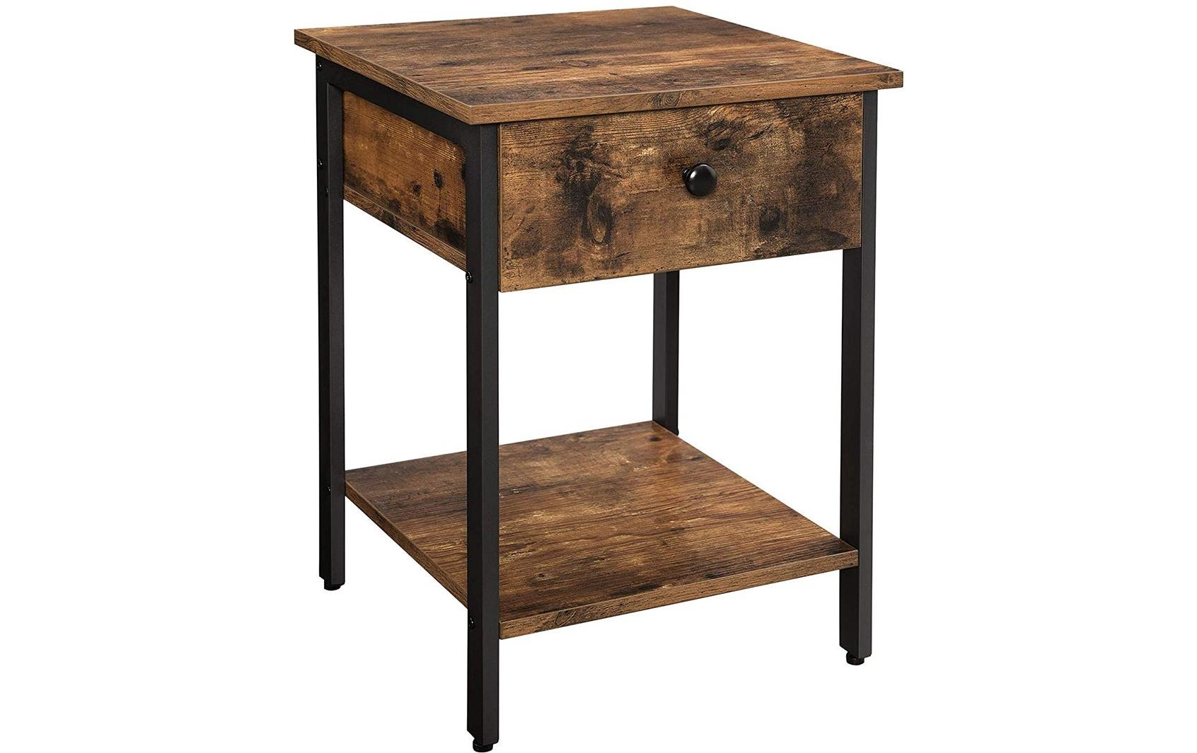 Beistelltisch mit Schublade 40 x 55 cm, Braun/SchwarzNachttisch aus Holz und Metall
