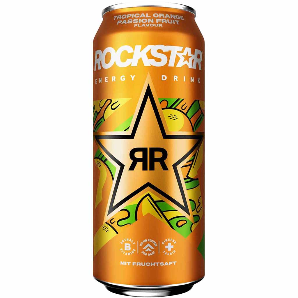 Rockstar Energy Drink Tropical Orange Passion Fruit Dosen 12x500ml=6L MHD:4.1.26