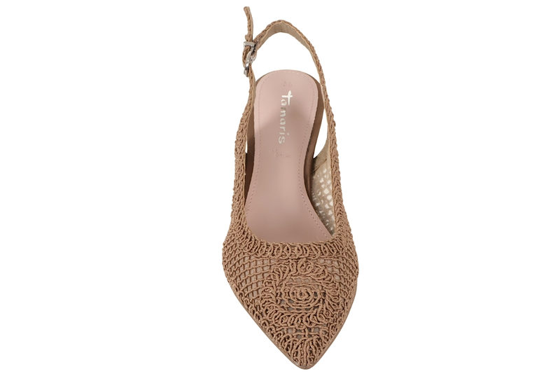 TAMARIS SLINGBACK I LYSEBRUNT TEKSTIL MED FLET
