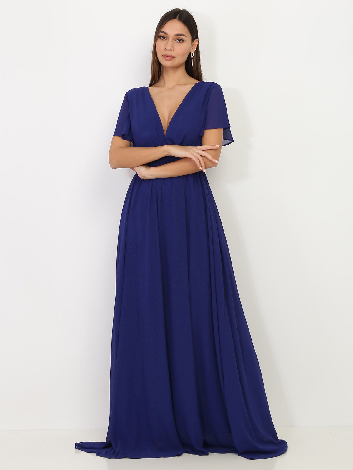 Robe longue à manches papillons- Bleu
