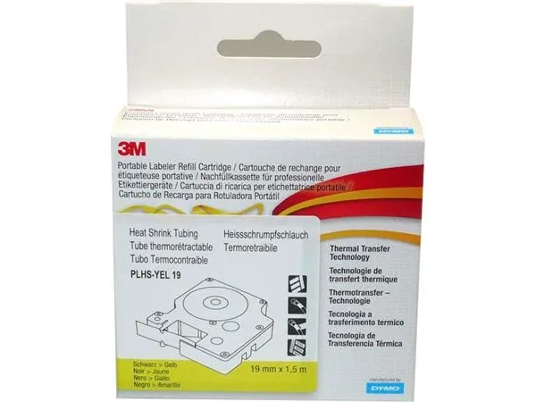DYMO RhinoPRO Heat shrink tubing - Polyolefin - gul - Rulle (1,2 cm x 1,5 m) 1 rulle(r) hylstre - for Rhino 4200, 6000, 6000 Hard Case Kit