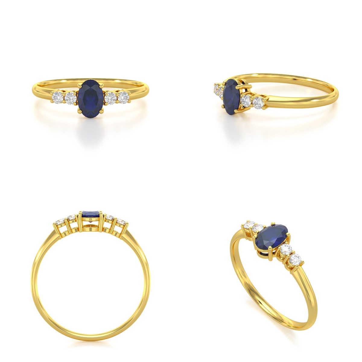 Bague ADEN Or 585 Jaune Saphir et diamants 1.6grs