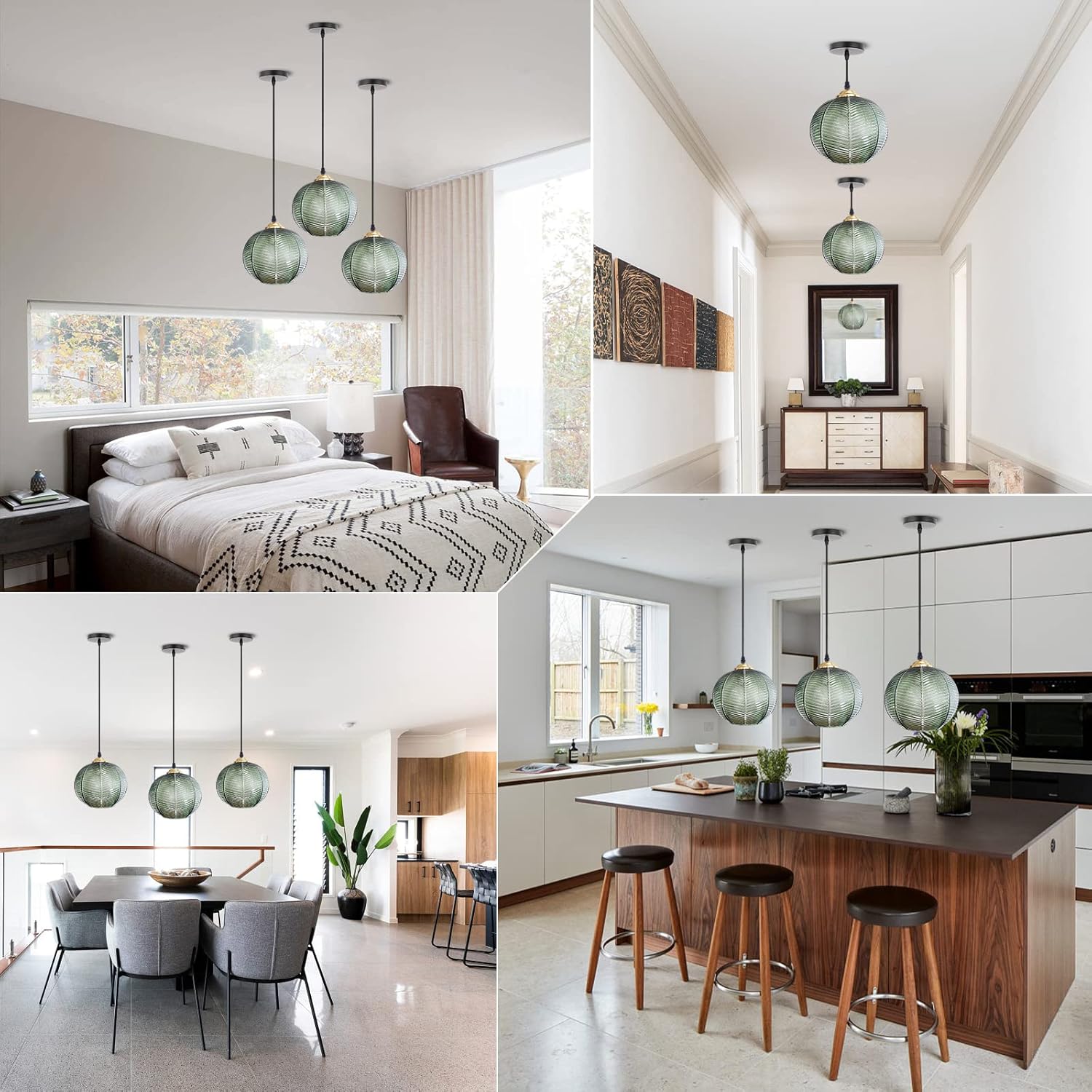Pendelleuchte Glas Pendelleuchte Esstisch Grüne Hängelampe 3er Moderne Höhenverstellbar Pendellampe Grün Hängeleuchte Esszimmer Wohnzimmer Küche Bar Esszimmerlampe Hängend, E26(3Pack)
