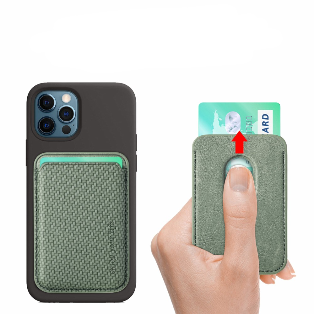 Magnetische MagSafe iPhone Leder Wallet Kreditkarten Halterung in Carbon Optik - Dunkelgrün