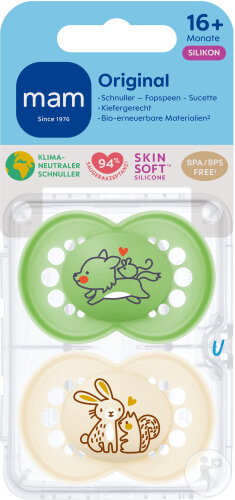 Mam Sucette Colors of Nature Original Pure Plain Silicon +16 Mois Sans BPA/BPS 2 Pièces