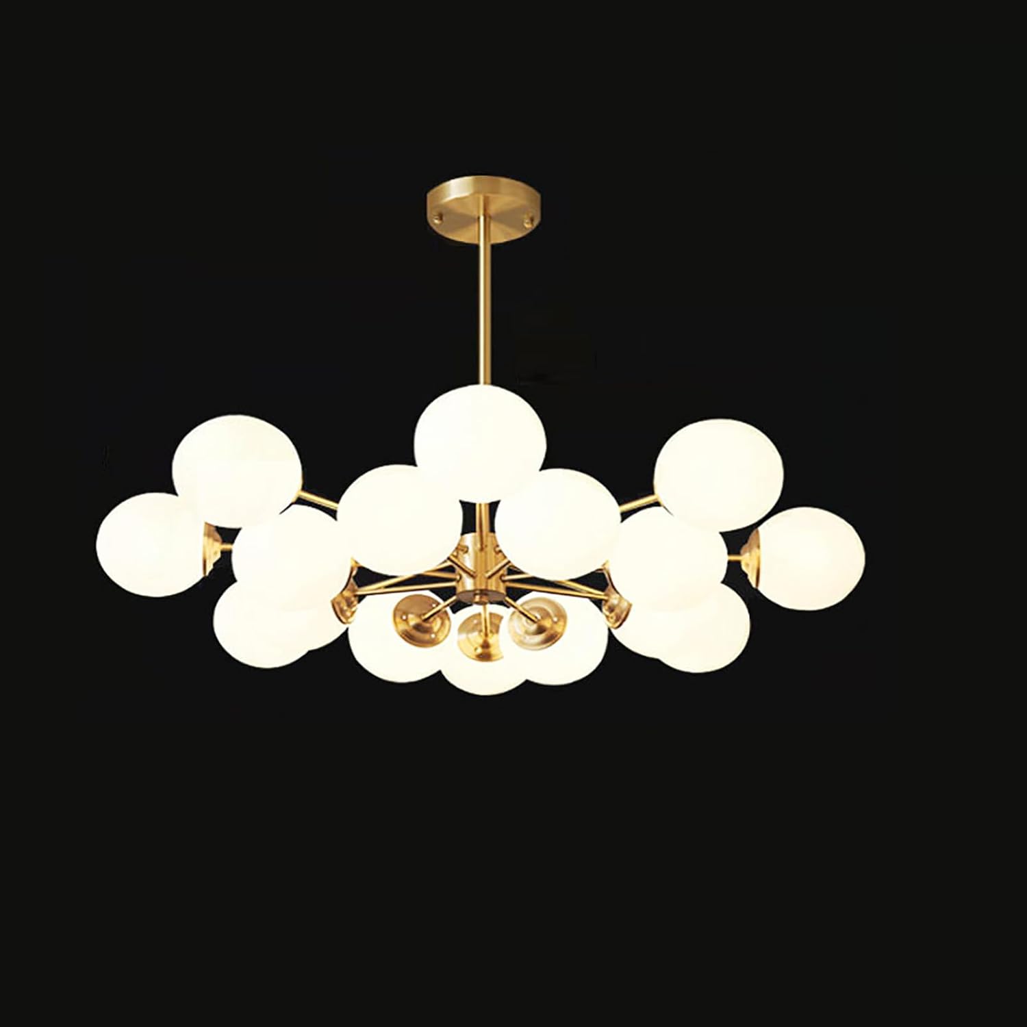 Mid Century Modern Kronleuchter, Sputnik Deckenleuchte Milchglas Kugel Leuchte, Pendelleuchte Aus Gebürstetem Messing für Wohnzimmer Esszimmer Schlafzimmer Kücheninsel(16 Lights, Glossy)