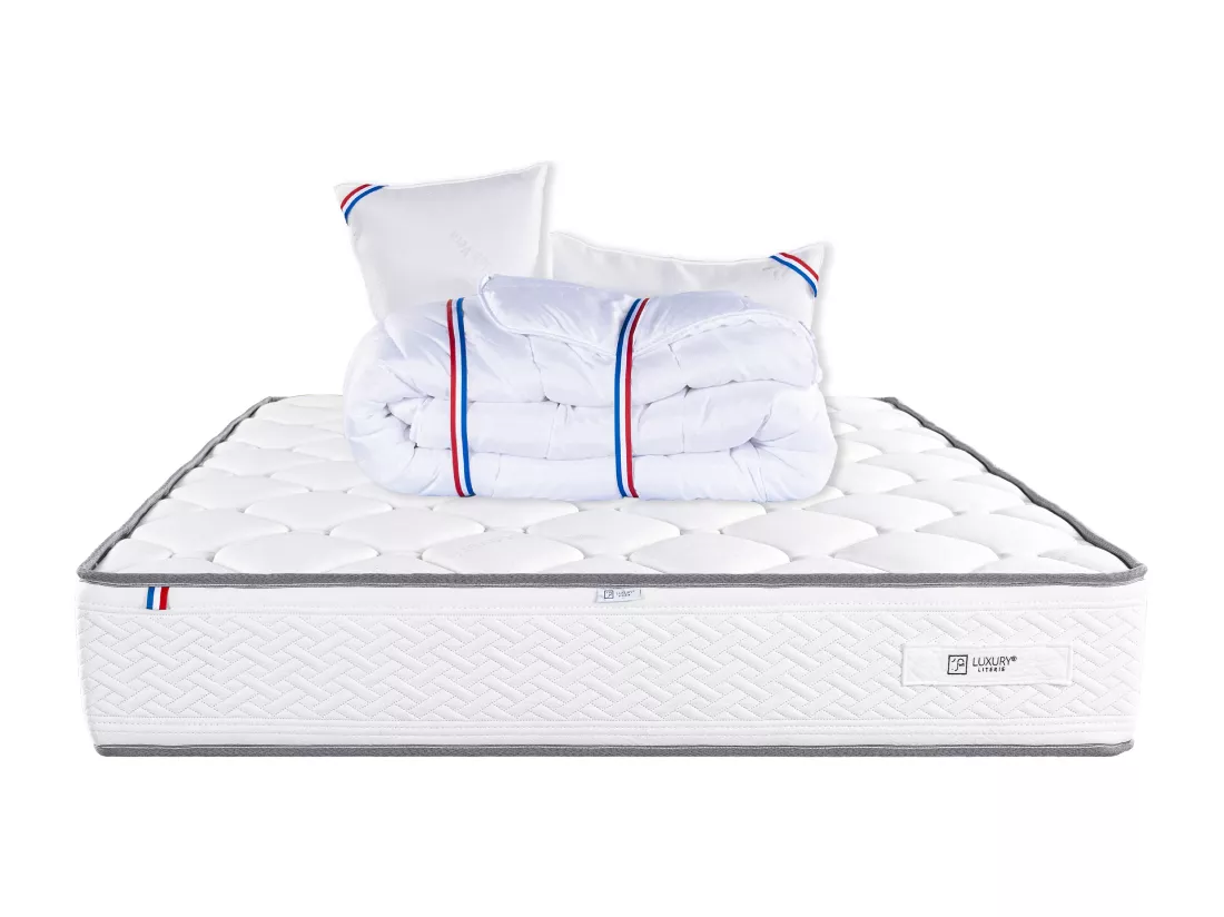 Matelas 160x200 cm, Iris, 20 cm, mémoire de forme, ferme + 2 oreillers + couette