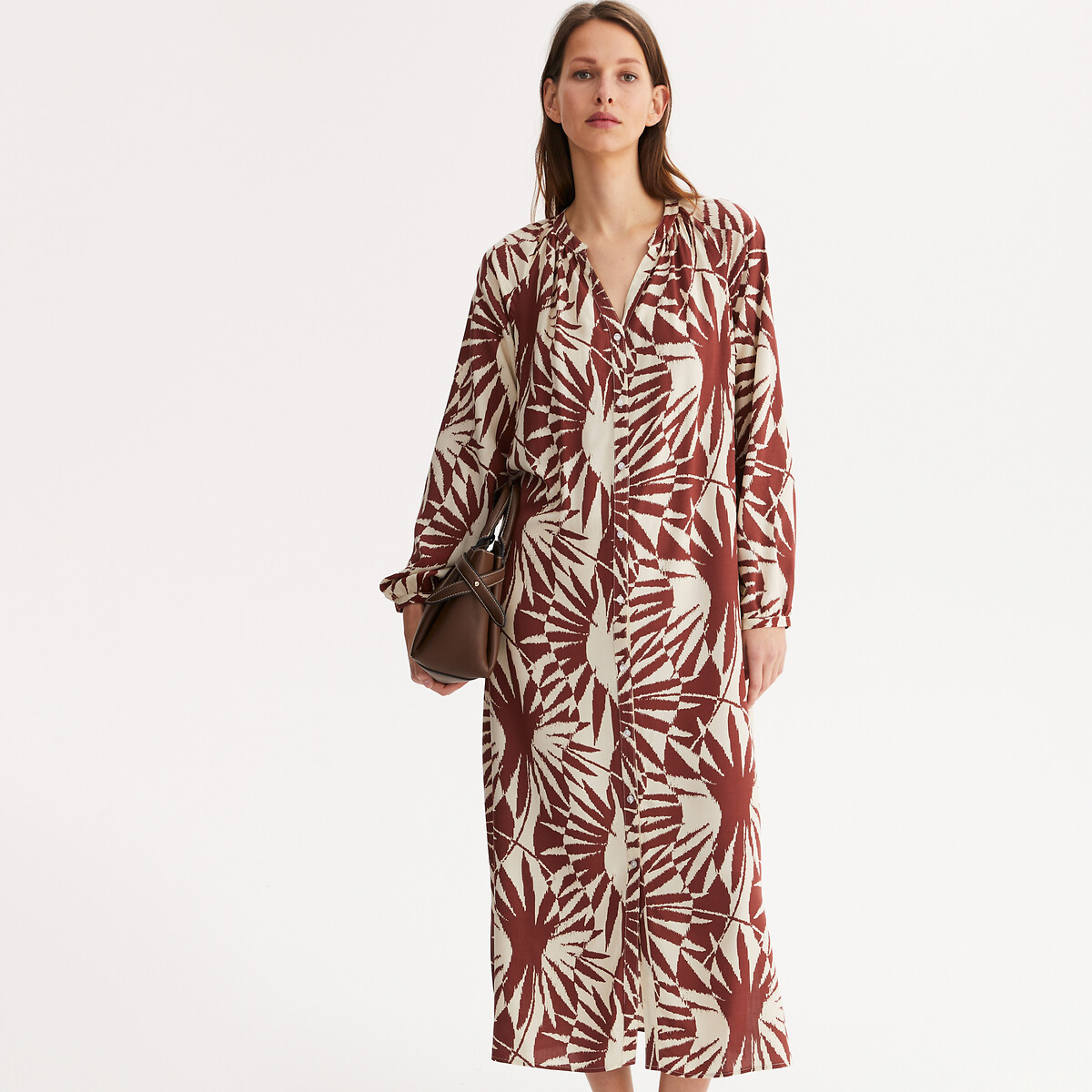 ANNE WEYBURN<br>Vestido maxi com estampa gráfica e mangas 3/4