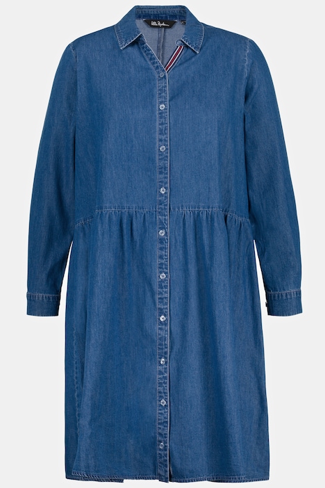 Midikleid, Jeanskleid, A-Linie, Hemdkragen, Langarm