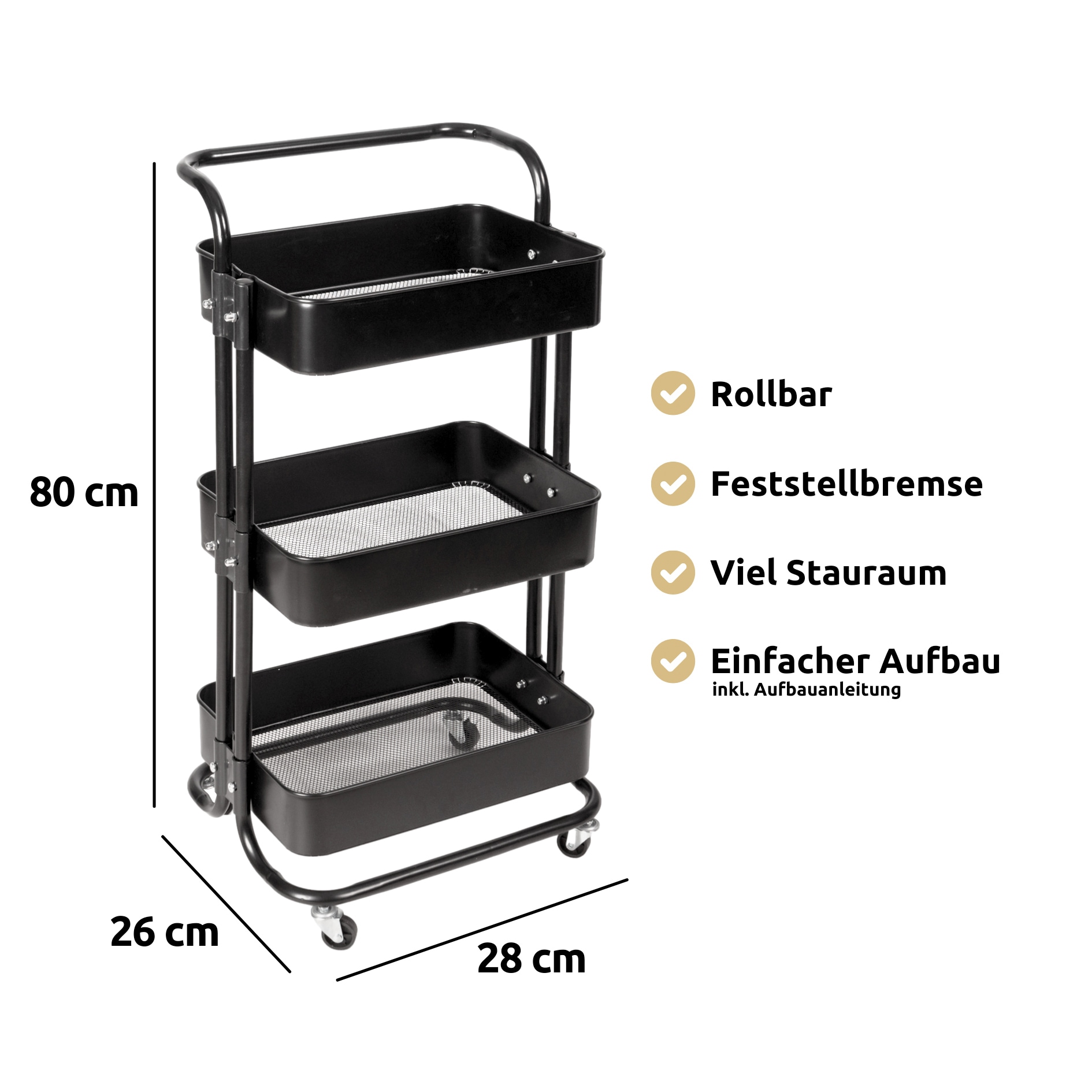 deluxe4home Servierwagen 28 x 80 cm schwarz