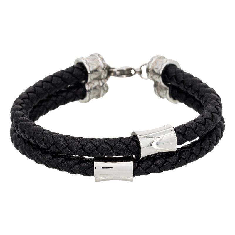 Bracelet Homme double tour cuir noir 