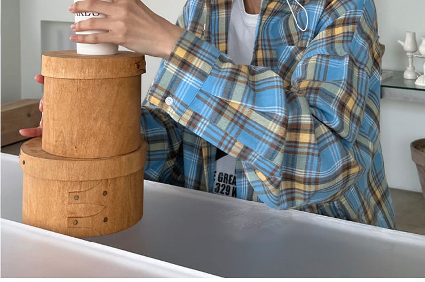 SeoulPop - Unisex geruit overhemd met lange mouwen en losse pasvorm en capuchon