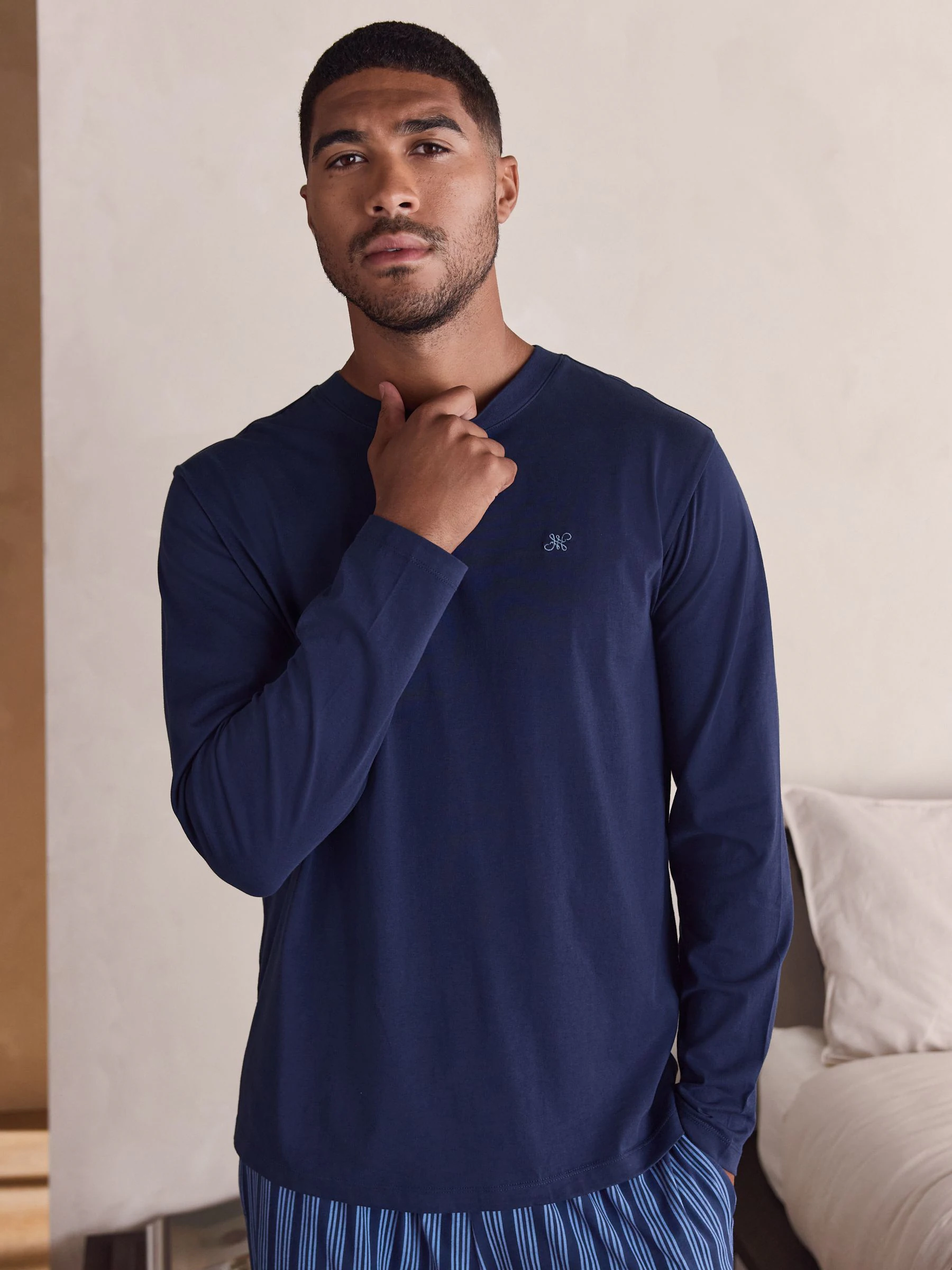 Donkerblauw - Long Sleeve Stripe Jersey Pyjamas Set