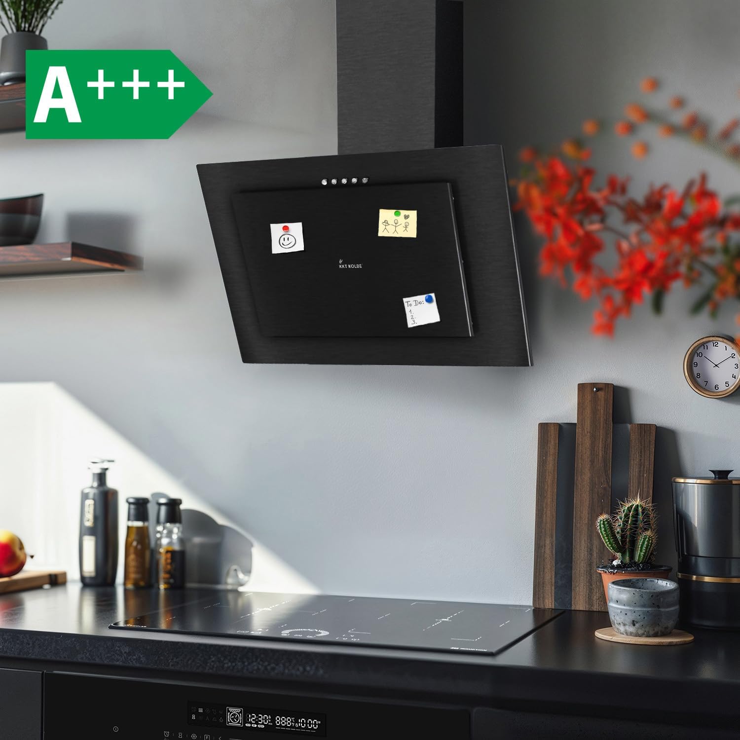 KKT KOLBE A+++ Dunstabzugshaube 60 cm | Umluft Abluft | Kopffrei | Wandhaube | Schwarz Stahl | LED-Beleuchtung | 3 Gebläsestufen | inkl Aktivkohlefilter | VTH6004S