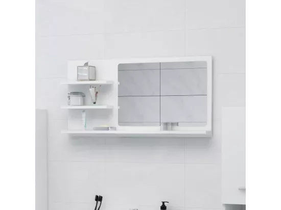 Miroir de salle de bain blanc 90x10,5x45 cm bois d’ingénierie
