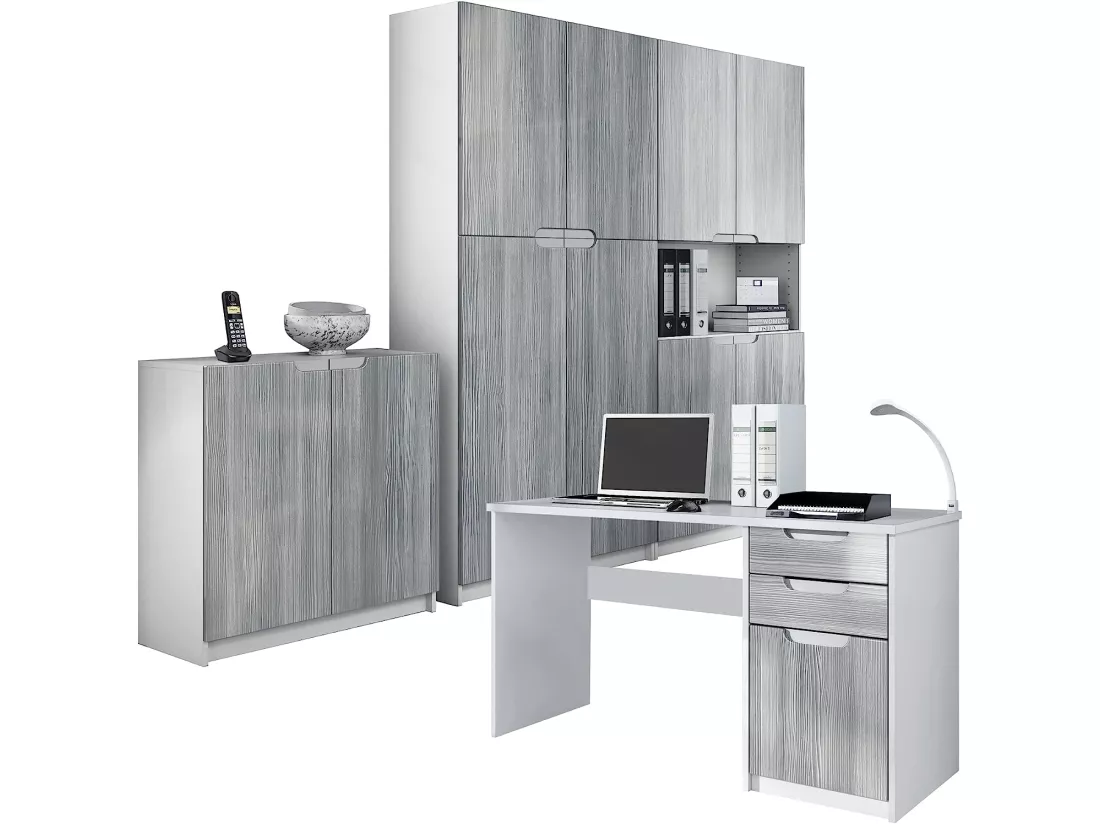 Ensemble de Meubles de Bureau Corps en Blanc Mat/Façades en Avola-Anthracite