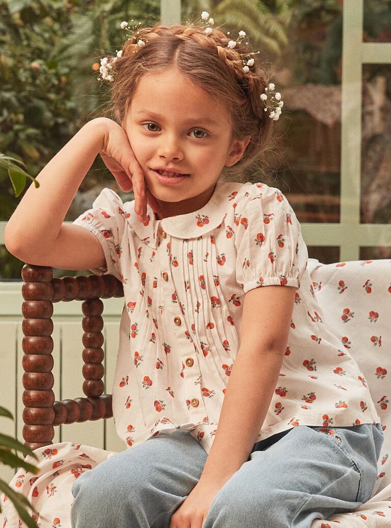 Blouse écrue à imprimé fruits