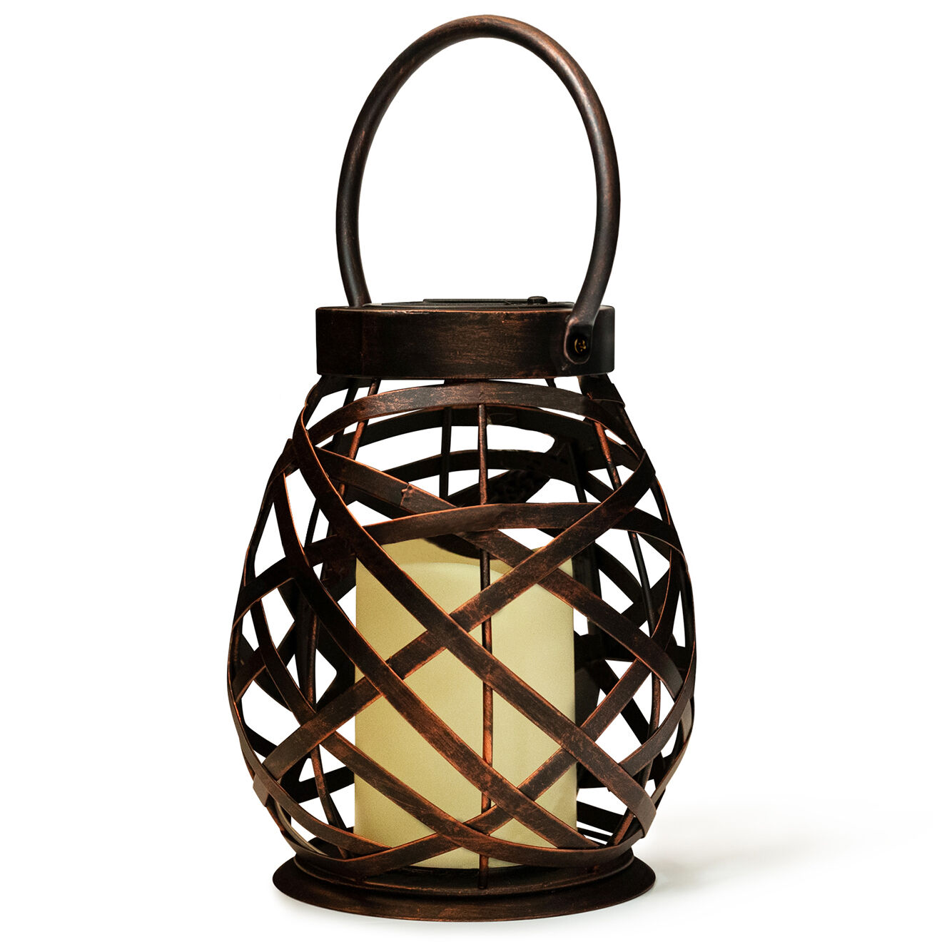Pratik Garden Lanterne LED solaire en métal tréssée noir/cuivré - D.16x30.5 cm