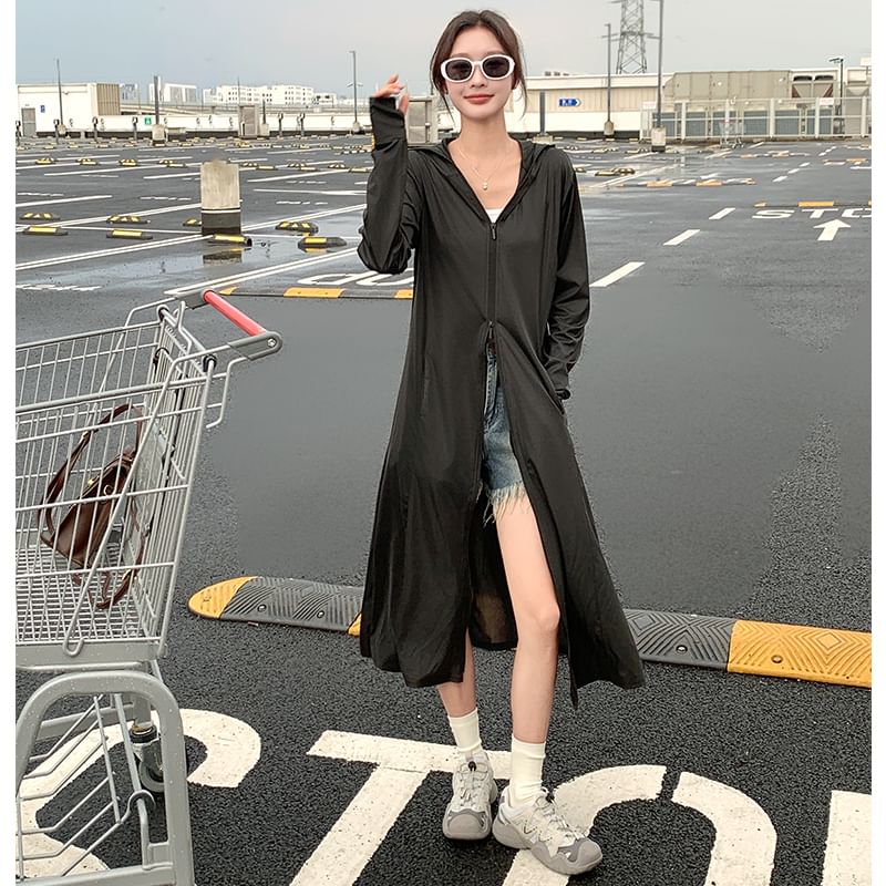 Mikiko - Lange jas met capuchon, lange mouwen en ritssluiting, bescherming tegen de zon