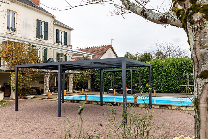 Pergola bioclimatique autoportante manuelle aluminium Habrita PER3660BI gris 3,60 x 5,98 m