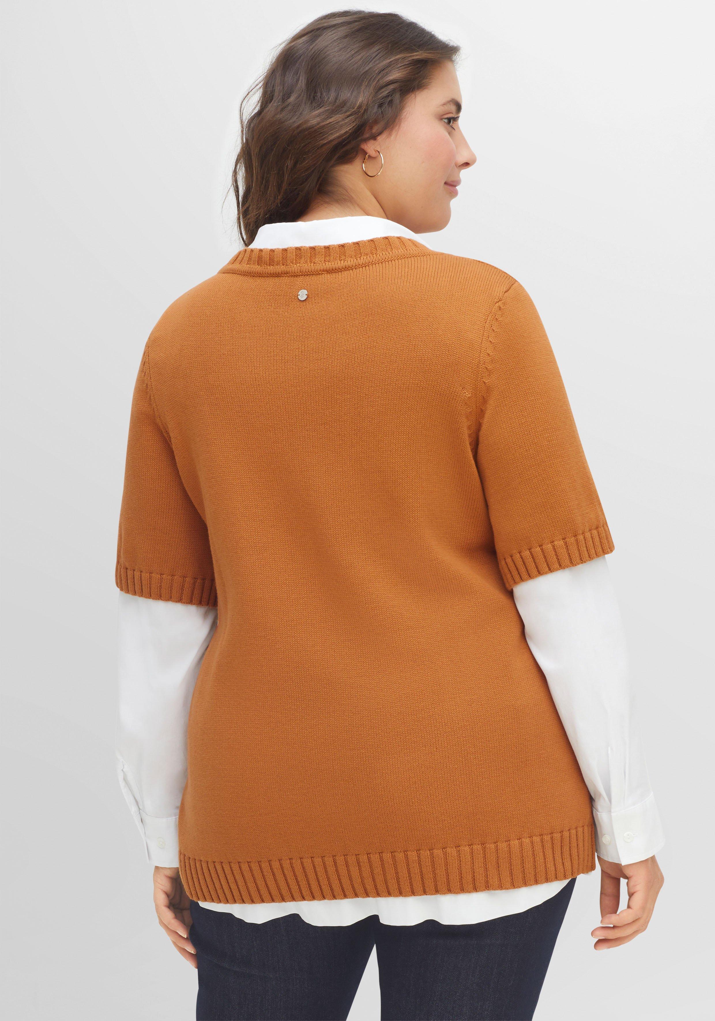 Kurzarmpullover mit V-Ausschnitt, aus Baumwolle