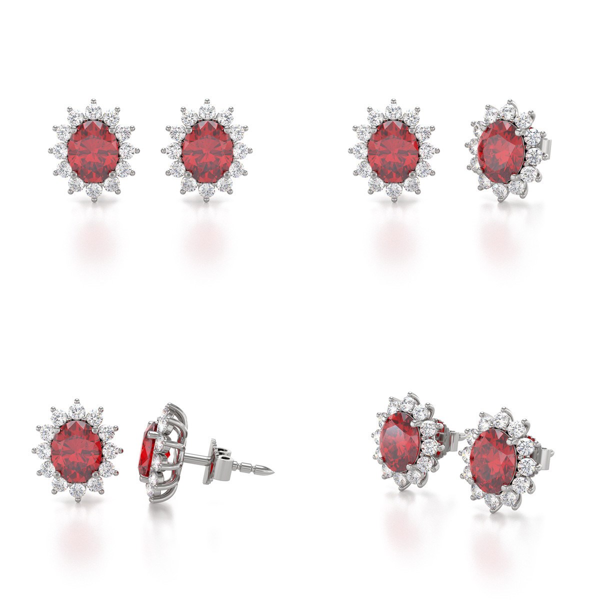 Boucles d'oreilles ADEN Or 585 Blanc et Rubis Forme Marquise 1.25grs