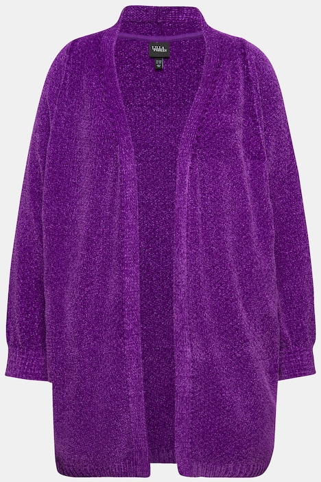 Chenille-Strickjacke, Oversized, V-Ausschnitt, offene Form