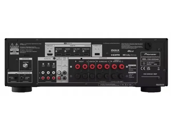Pioneer VSX-835, 7.2 kanaler, Surround, 165 W, 0,08%, 200 mV, 4 - 16 ohm (O)