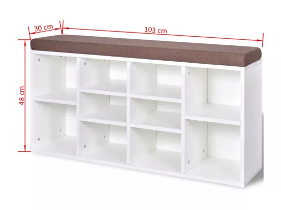 Banc de rangement à chaussures 10 compartiments Blanc