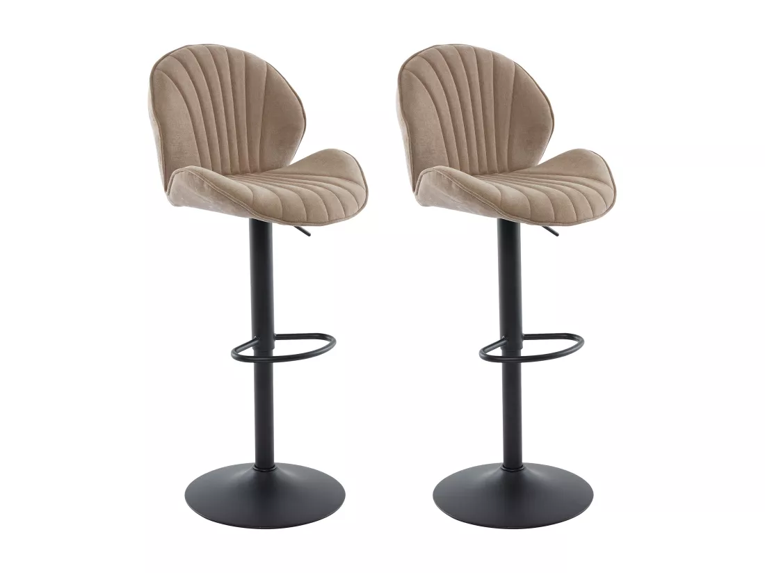 Lot de 2 tabourets de bar en tissu et métal noir - Hauteur réglable - Taupe - LANCENIA