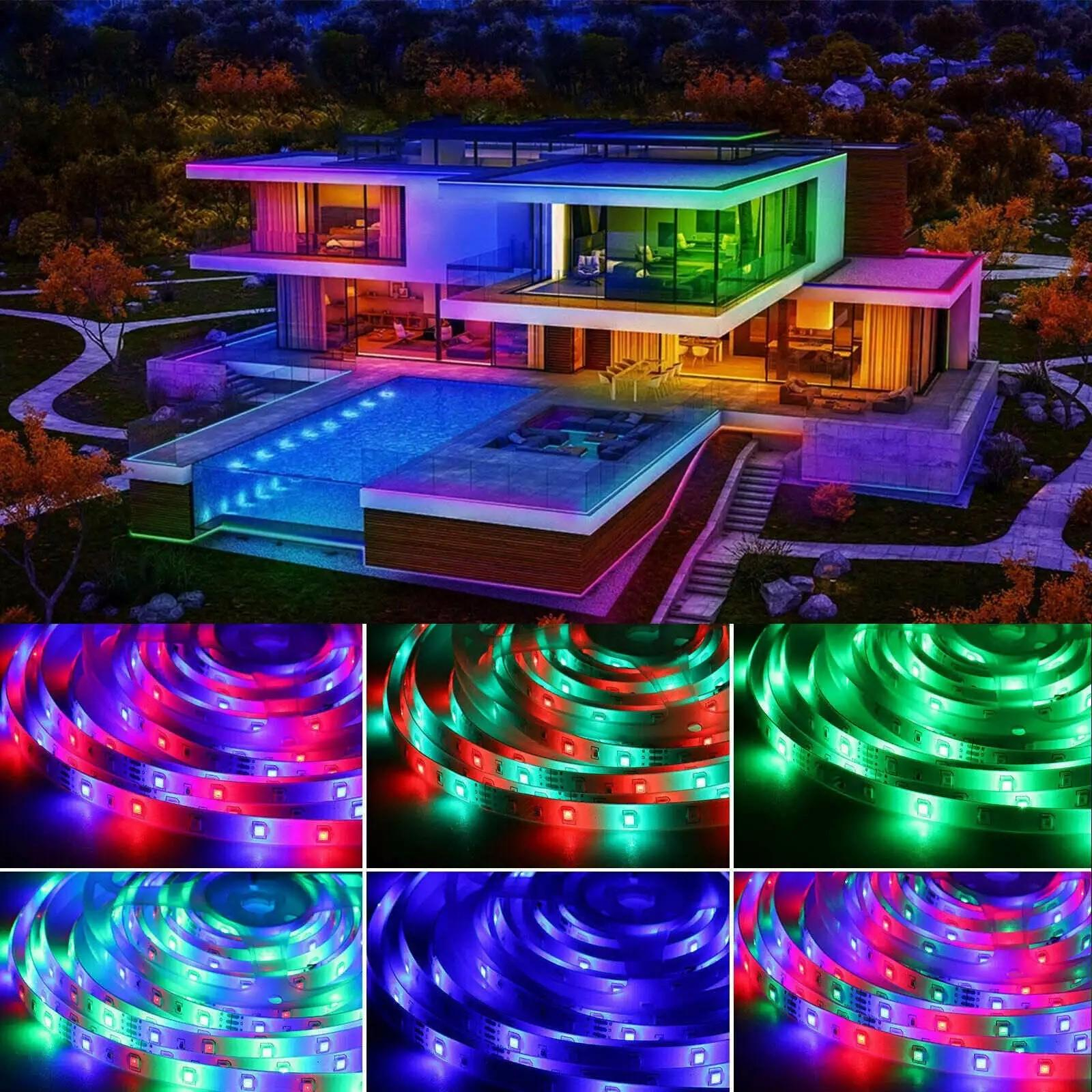 (5m) 600 LED's Solar Lichterkette Outdoor USB Leuchtstreifen Dimmbare Wegbeleuchtung Lichter Band mit 8 Modi inkl. Fernbedienung (IP65) - Bunt