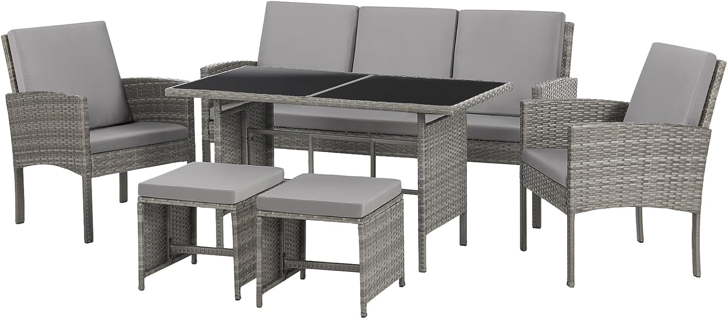 SVITA Denver Polyrattan Gartenmöbel Set Essgruppe Lounge Esstisch Grau