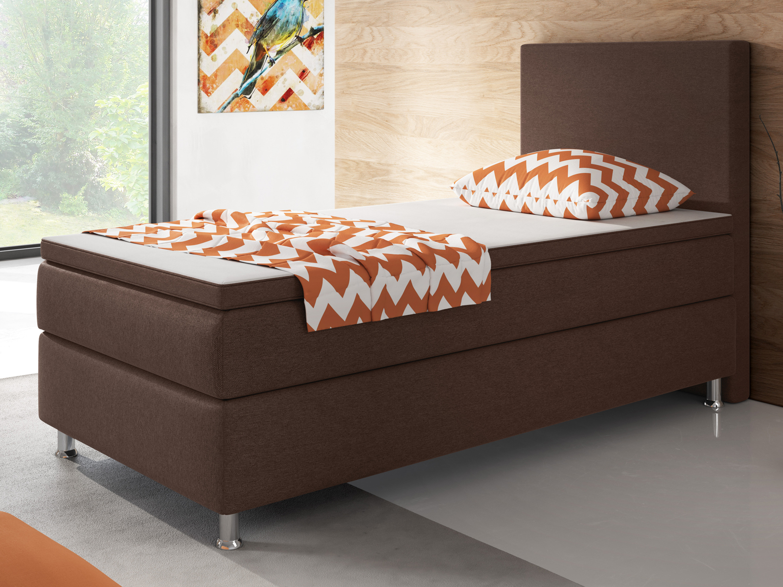 Boxspringbett - braun - mit Topper - H3 - 90x200 cm