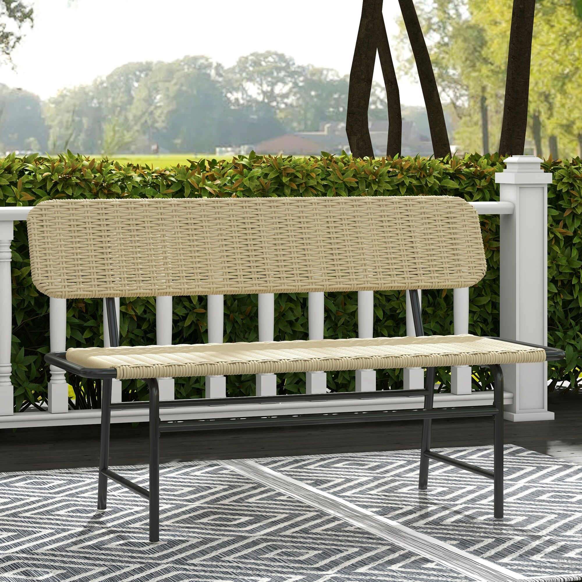 Outsunny Gartenbank mit Rattanoptik braun 132L x 66B x 80H cm