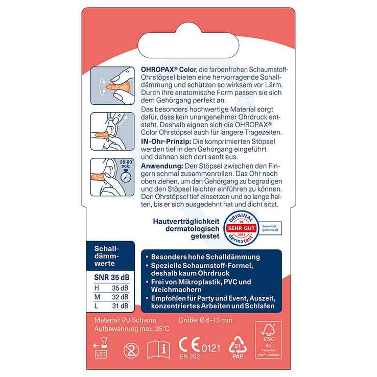 Ohropax color Schaumstoff In-Ohr Stöpsel, 8 St