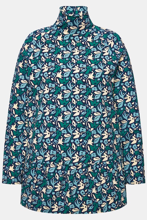 Longshirt, Blüten, Stehkragen, Langarm, Biobaumwolle