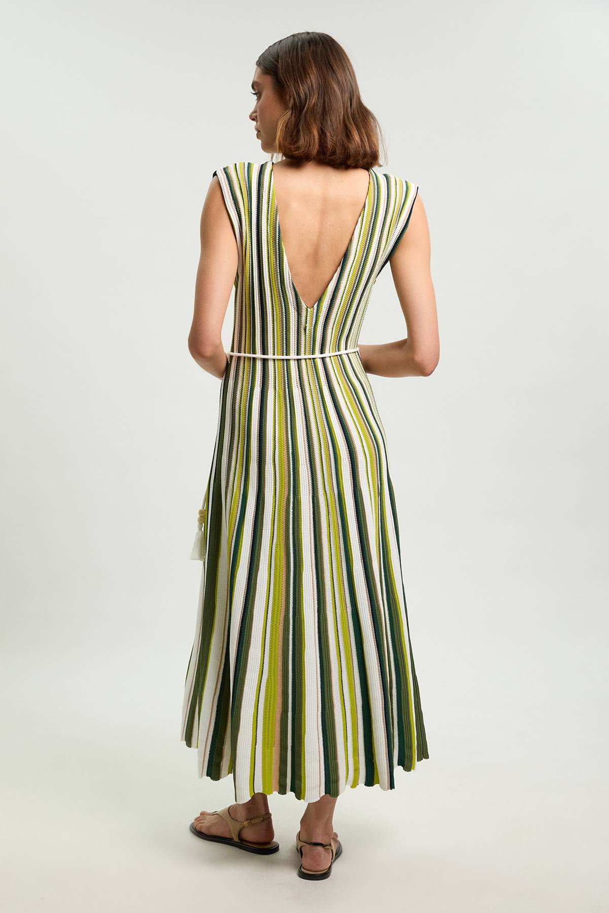 KarenMillen Robe Midi En Maille Rayée À Dos Nu Avec Ceinture