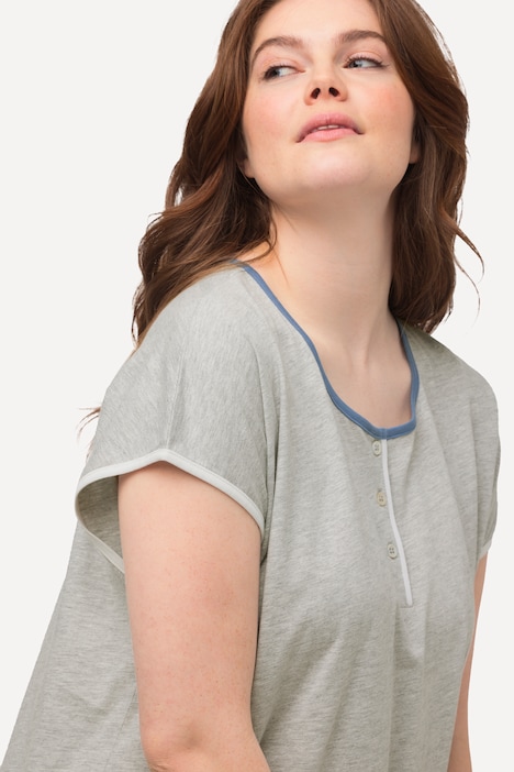 Pyjama-T-Shirt, Paspel, Rundhals, Halbarm, Biobaumwolle