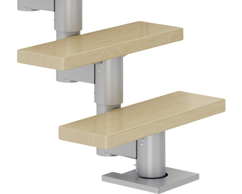 Pertura Spiros middentrap, parelgrijs, recht, 75 cm, leuning van gelamineerd esdoornhout, gelakt, 11 treden / 12 stootborden