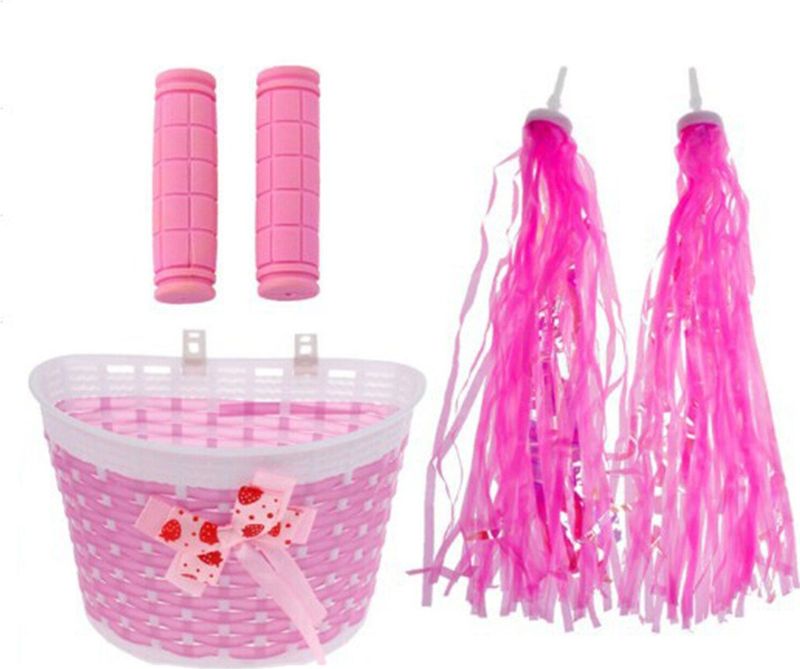 Kids Fietsmand Bike Cycling Fietsmand Met Stuur Grip Kwasten Streamers Voor Jongens Meisjes Fietsen Fiets Accessoires
