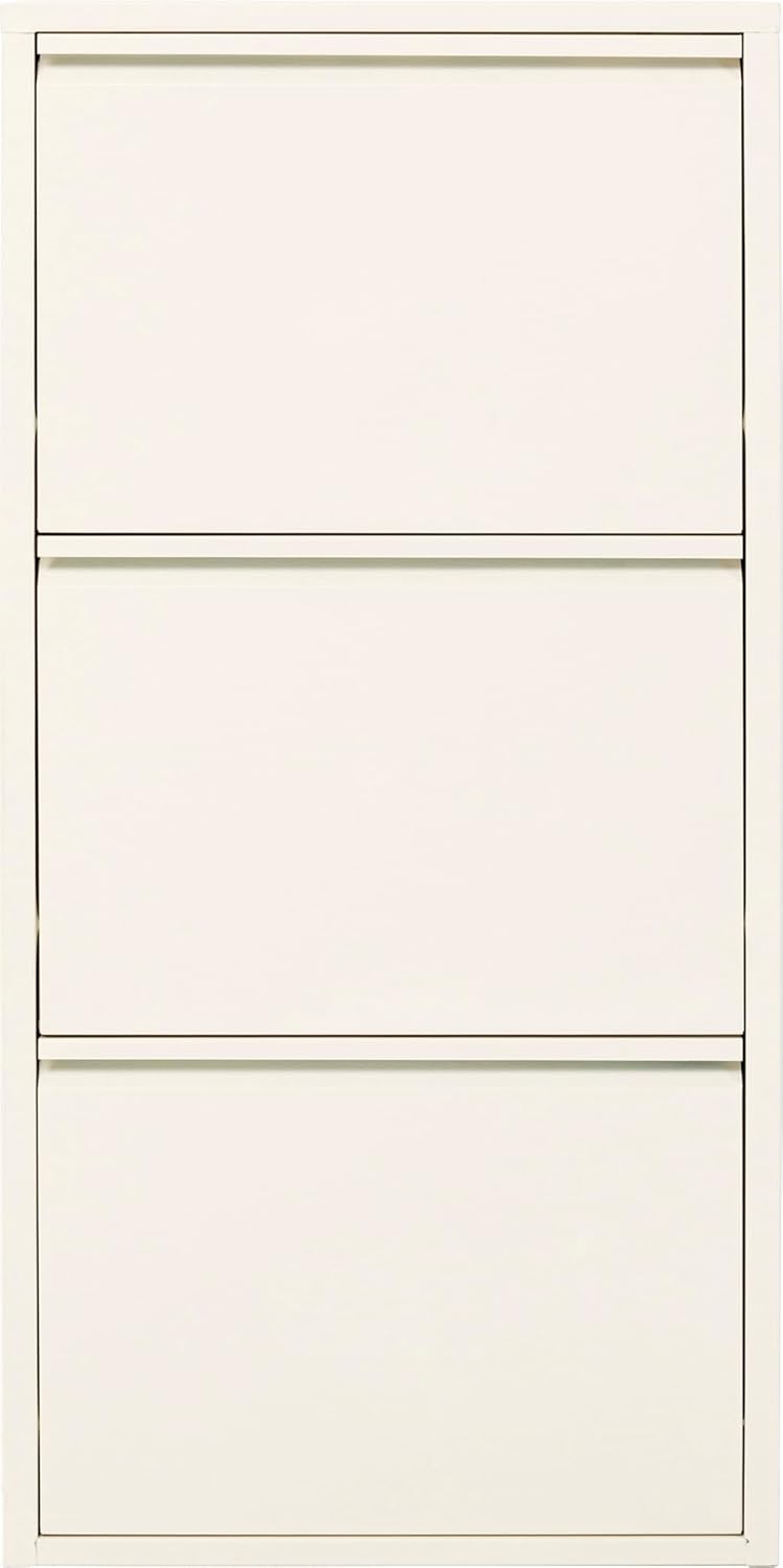 Kare Design Schuhschrank Caruso, Creme, 104x50x15 cm, Schuhkipper, Schuhablage, mit 3 Klappen, für 6 Paar Schuhe, Schmal, Platzsparend, Hoch, Eingangsbereich, Cremefarben