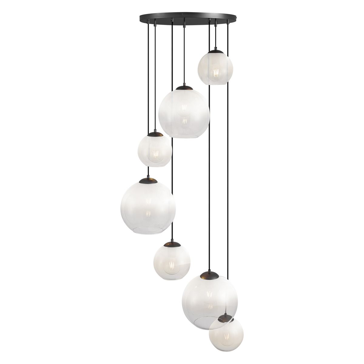 Moderne hanglamp zwart met wit glas rond 7-lichts - Misty