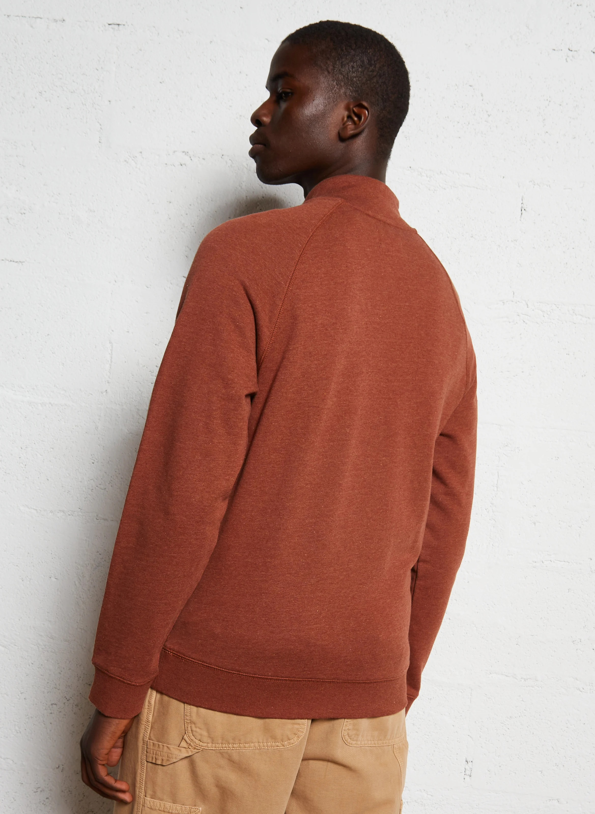 JIM - Sweat col zippé regular-fit en coton bio | Marron