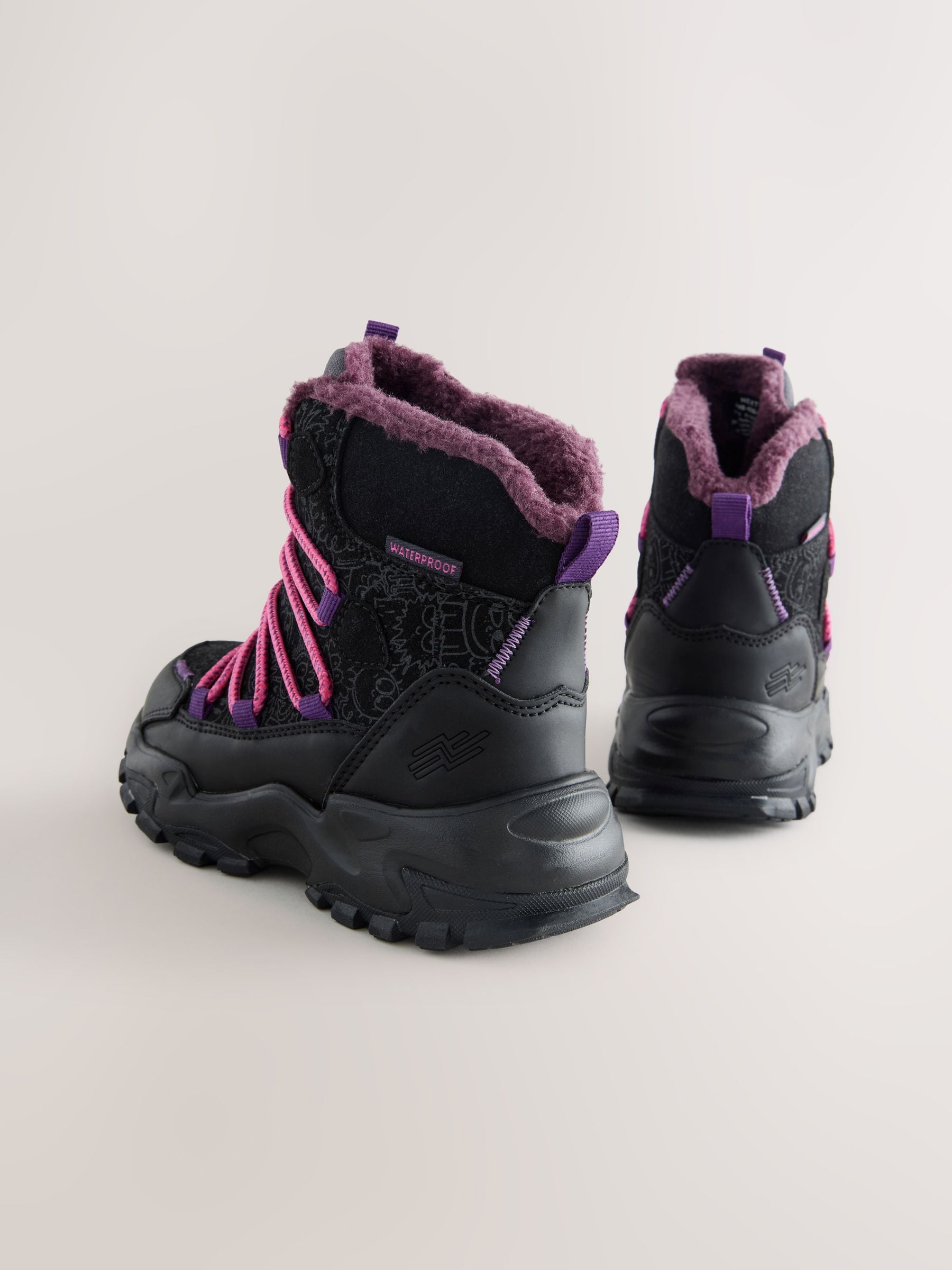 Zwart/paars met print - Waterbestendige wandelschoenen