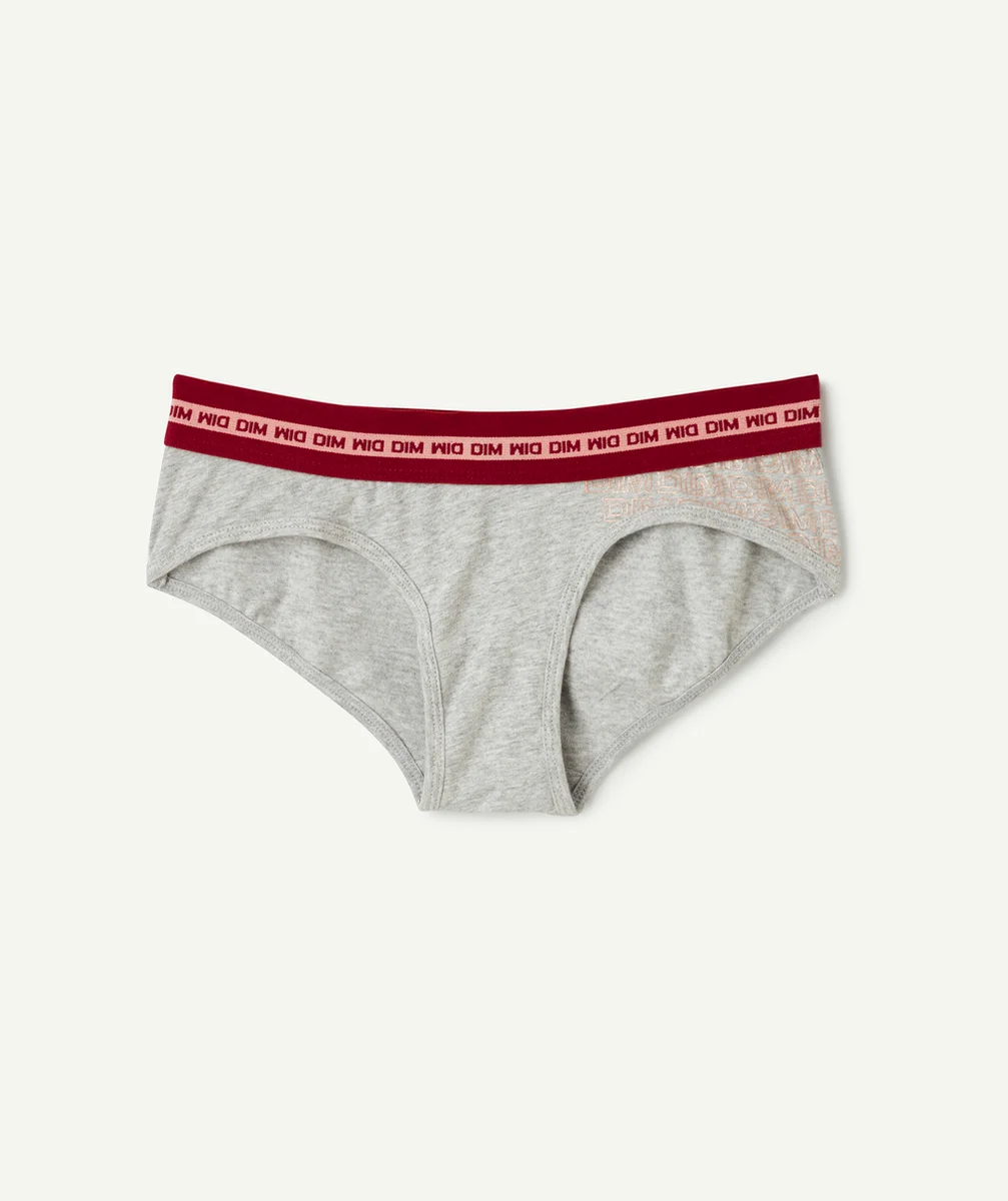 DIMshorty fille en coton stretch grise chinée avec bande rouge