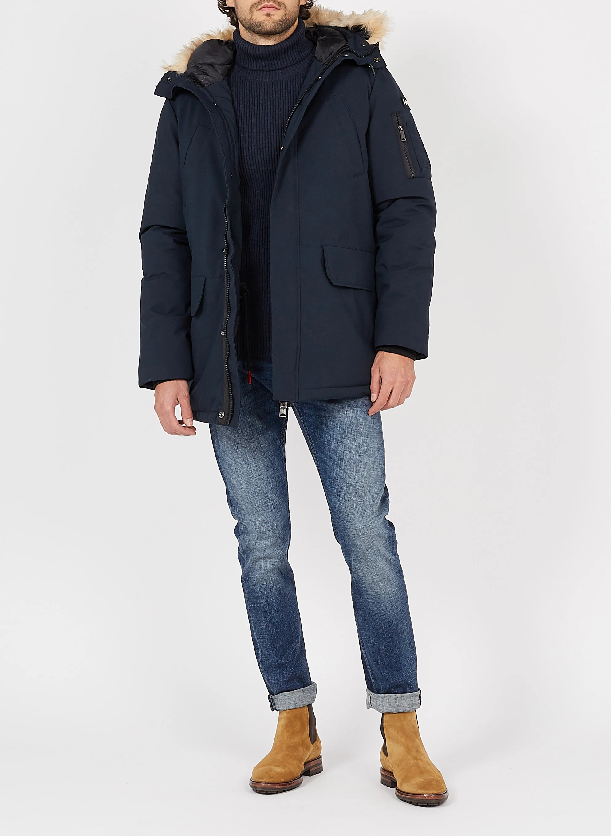 Parka longue avec capuche | Bleu